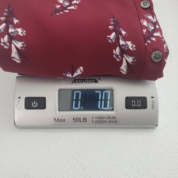 Ann Taylor Womens Burgundy Floral Popover Top Size L Peated Cuff Office Career - Picture 8 of 8